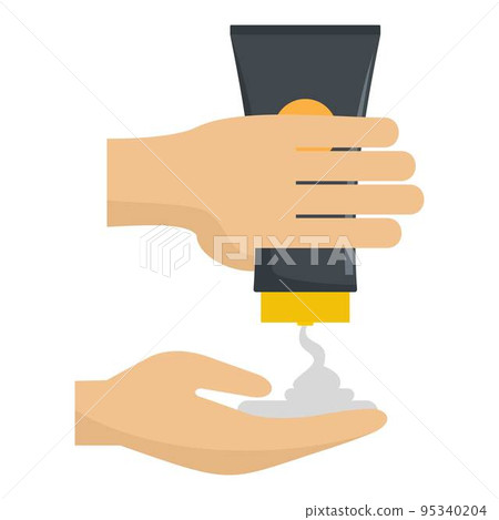 Sun cream in hand icon. Flat illustration of sun cream in hand vector icon for web design Sun cream in hand icon. Flat illustration of sun cream in hand vector icon for web design 95340204