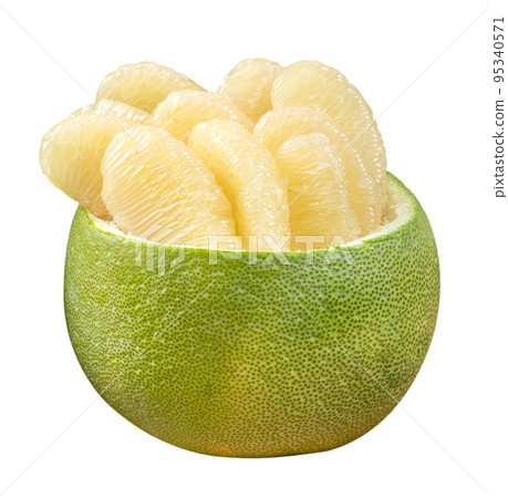 Fresh pomelo, pummelo isolated on white table background, cut out, clipping path. Fruit for Mid-autumn festival. 95340571