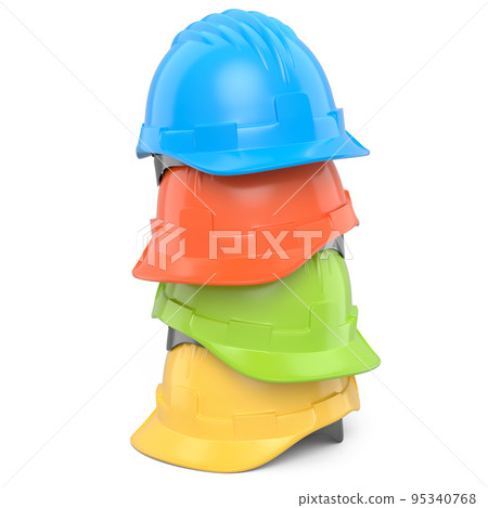 Stack of safety helmets or hard caps for carpentry work on white background Stack of safety helmets or hard caps for carpentry work on white background 95340768