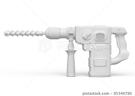 Electric drill with cord and attached metal bit for repair on white monochrome Electric drill with cord and attached metal bit for repair on white monochrome 95340780