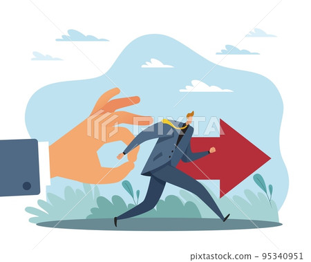 Motivational push, big step. Businessman goal achieve, successful new start, career achievements strategy, manager impulse, diligence and perseverance. Vector cartoon flat isolated concept Motivational push, big step. Businessman goal achieve, successful new start, career achievements strategy, manager impulse, diligence and perseverance. Vector cartoon flat isolated concept 95340951