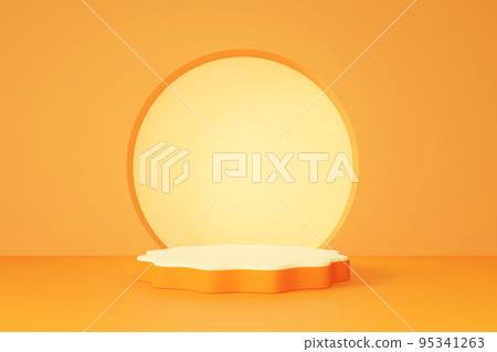 3D rendering orange product display stand on orange background. Autumn or Halloween theme. 3D rendering orange product display stand on orange background. Autumn or Halloween theme. 95341263