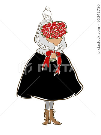 Parisienne girl fashionable illustration fashion bouquet rose 95341750