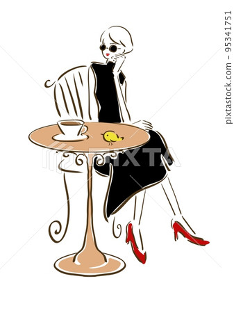 Parisienne girl fashionable illustration fashion cafe 95341751