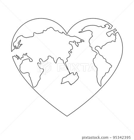Earth globe continuous line drawing of the heart shape. Earth globe continuous line drawing of the heart shape. 95342395