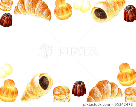 多種麵包彩色鉛筆劃插圖框架材料 95342478