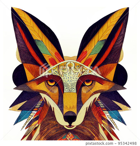 Red tribal fox portrait. Vintage hand drawn illustration for t-shirt, poster, clothes. 95342498