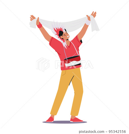 Football Supporter Fan Cheering and Celebrate Watching Match at Stadium or Tv. Isolated Excited Male Character 95342556