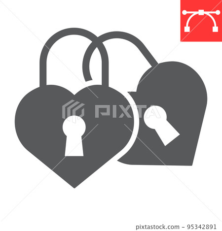 Love lock glyph icon, valentines day and wedlock, love padlock sign vector graphics, editable stroke solid icon, eps 10 95342891
