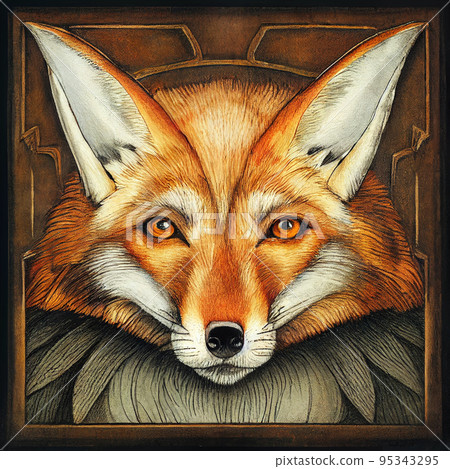 Red tribal fox portrait. Vintage hand drawn illustration for t-shirt, poster, clothes. 95343295