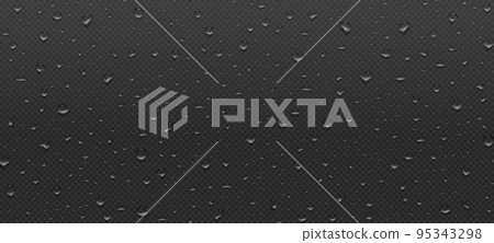 Realistic water droplets transparent pattern on black background Realistic water droplets transparent pattern on black background 95343298