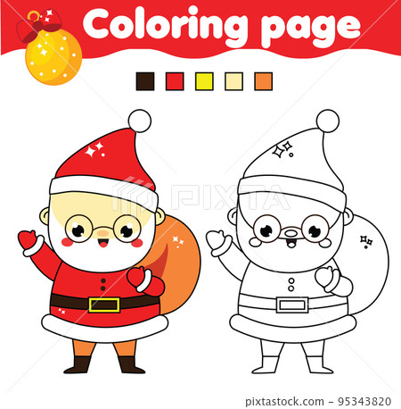 Coloring page with Santa Claus. Drawing kids activity. Printable fun for toddlers and children New year and Christmas holidays theme Coloring page with Santa Claus. Drawing kids activity. Printable fun for toddlers and children New year and Christmas holidays theme 95343820