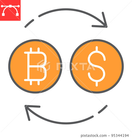 Bitcoin to dollar exchange color line icon, btc and usd, currency exchange vector icon, vector graphics, editable stroke filled outline sign, eps 10 Bitcoin to dollar exchange color line icon, btc and usd, currency exchange vector icon, vector graphics, editable stroke filled outline sign, eps 10 95344194