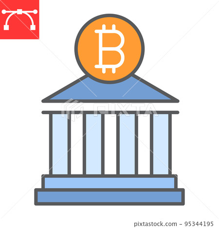 Bitcoin bank color line icon, building and finance, bank building vector icon, vector graphics, editable stroke filled outline sign, eps 10 95344195