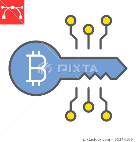 Bitcoin key color line icon, security and protection, digital key vector icon, vector graphics, editable stroke filled outline sign, eps 10 95344199
