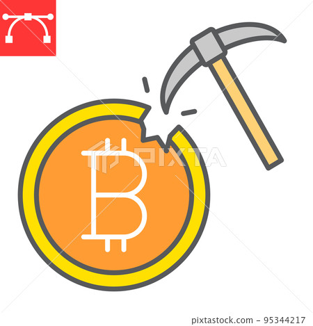 Bitcoin mining color line icon, cryptocurrency and bitcoin, coin with pickaxe vector icon, vector graphics, editable stroke filled outline sign, eps 10 Bitcoin mining color line icon, cryptocurrency and bitcoin, coin with pickaxe vector icon, vector graphics, editable stroke filled outline sign, eps 10 95344217