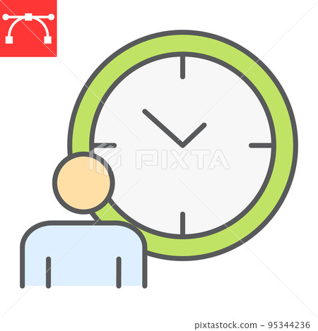 Time managment color line icon, person with clock and deadline, working hours vector icon, vector graphics, editable stroke filled outline sign, eps 10 95344236