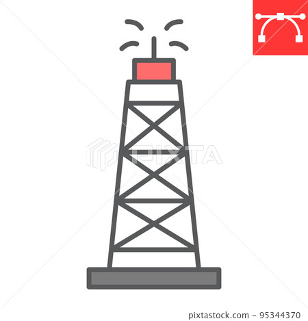 Oil rig color line icon, fuel tower and drilling rig, oil derrick vector icon, vector graphics, editable stroke filled outline sign, eps 10 95344370