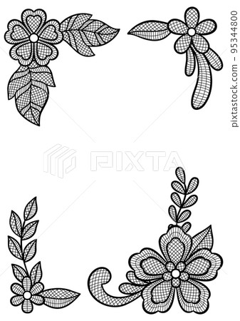 Lace decorative frame with flowers and leaves. Embroidery handmade decoration. 95344800