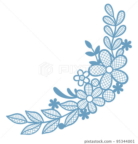 Lace decorative element with flowers and leaves. Embroidery handmade decoration. 95344801
