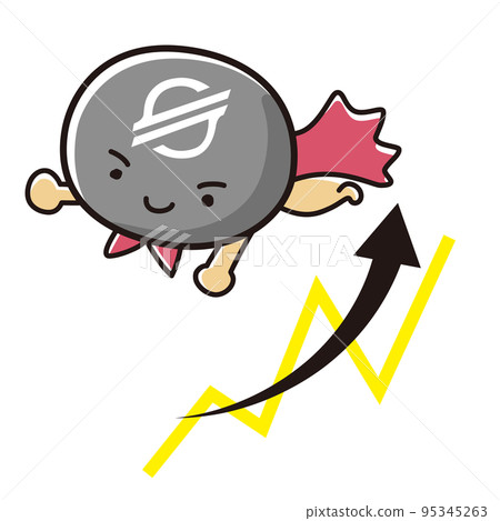 Cryptocurrency Stellar Lumens (XLM) Hero 插圖和上升圖表 Cryptocurrency Stellar Lumens (XLM) Hero 插圖和上升圖表 95345263