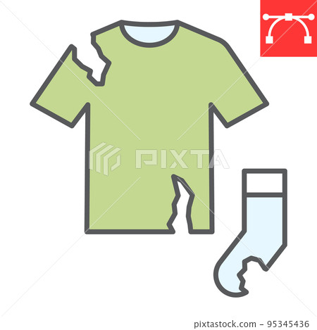 Textile waste color line icon, recycle and torn t-shirt, torn sock vector icon, vector graphics, editable stroke filled outline sign, eps 10 Textile waste color line icon, recycle and torn t-shirt, torn sock vector icon, vector graphics, editable stroke filled outline sign, eps 10 95345436
