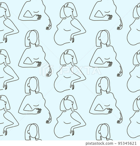 Pregnant women one line seamless pattern Pregnant women one line seamless pattern 95345621