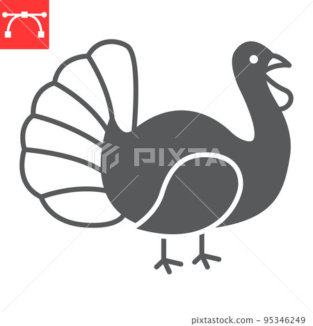 Turkey bird glyph icon, thanksgiving and farm, turkey vector icon, vector graphics, editable stroke solid sign, eps 10. Turkey bird glyph icon, thanksgiving and farm, turkey vector icon, vector graphics, editable stroke solid sign, eps 10. 95346249