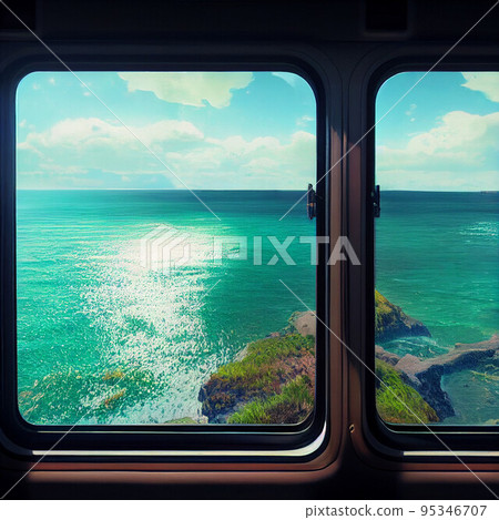 The view of the rich sea from the train window 95346707
