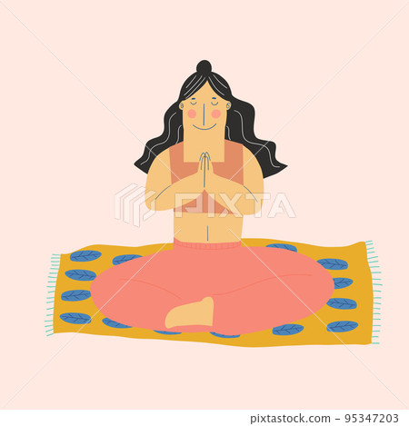 Man sit on carpet training meditate in yoga lotus posture relax satisfaction life moment at home Man sit on carpet training meditate in yoga lotus posture relax satisfaction life moment at home 95347203