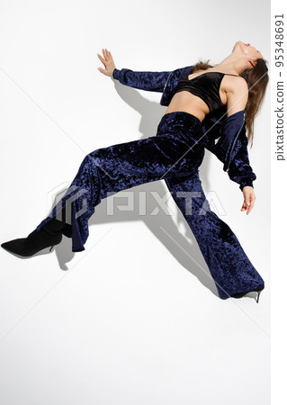 Beautiful woman fashion model brunette with perfect body wear clothes summer collection 95348691