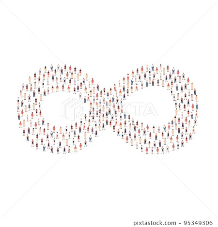 Large group of people silhouette crowded together in infinity shape isolated on white background. Vector illustration 95349306