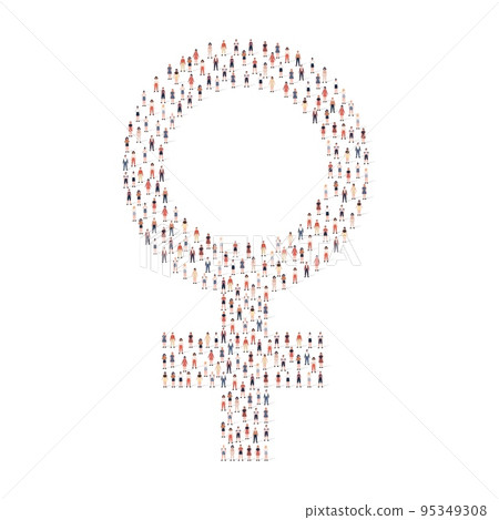 Large group of people silhouette crowded together in Venus denote shape isolated on white background. Vector illustration Large group of people silhouette crowded together in Venus denote shape isolated on white background. Vector illustration 95349308