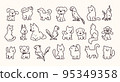 Collection of cute line art pet icons  cat, dog and parrot characters isolated on light background. 95349358