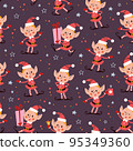 Merry Christmas seamless pattern with different Santa elf .  95349360