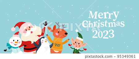 Merry Christmas concept with Santa Claus, winter animals and holiday congratulation. 95349361
