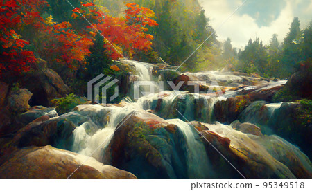 繪畫 插圖 秋天 秋葉 山 自然 森林 景觀 繪畫 插圖 秋天 秋葉 山 自然 森林 景觀 95349518