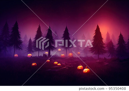 Halloween scene on orange background Halloween scene on orange background 95350408