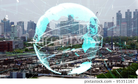 Construction technology concept with alteration graphic over construction site Construction technology concept with alteration graphic over construction site 95351167