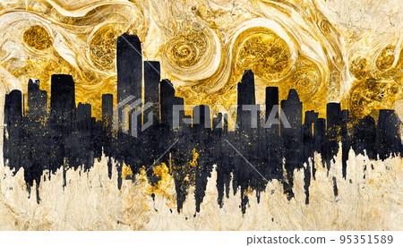 Spectacular black and golden abstract cityscape. Digital art 3D illustration. Spectacular black and golden abstract cityscape. Digital art 3D illustration. 95351589