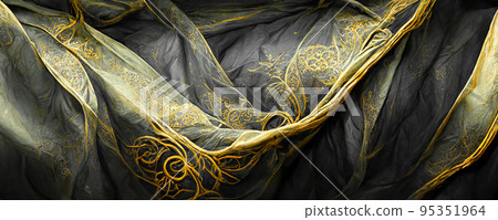 Spectacular pattern of black and gold silk. Digital art 3D illustration. Spectacular pattern of black and gold silk. Digital art 3D illustration. 95351964