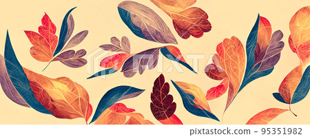 Diverse spectacular digital art 3D illustration design for autumnal leaves. Diverse spectacular digital art 3D illustration design for autumnal leaves. 95351982