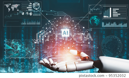 Futuristic robot artificial intelligence revolutionary AI technology concept 95352032