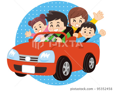 Family driving in a red car Family driving in a red car 95352458