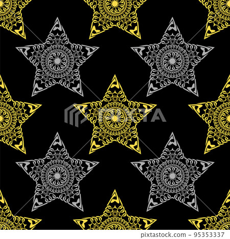 Gold and silver star seamless pattern with hand drawn chain. Perfect for wallpapers, web page backgrounds, surface textures, textile. 95353337