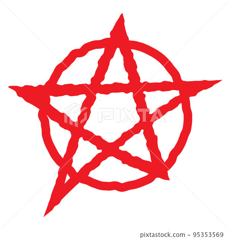Pentagram sign five pointed star icon. Magical symbol of faith. Simple flat red illustration Pentagram sign five pointed star icon. Magical symbol of faith. Simple flat red illustration 95353569