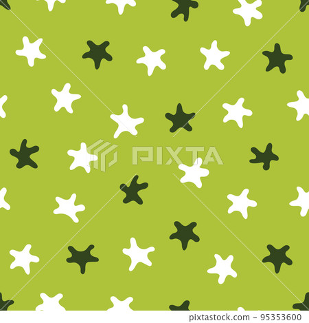 Stars pattern. Seamless vector illustration. Green and white elements on a light green background. Great for backdrop decoration, cards, wallpaper, textiles, fabric, wrappers, additions to the design. 95353600