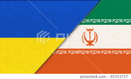 Flag of Ukraine and Iran. Ukrainian Iranian flags. friendship of two countries 95353737