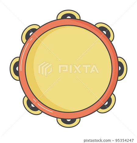 Tambourine. An orchestral musical instrument. Vector image in doodle style on a white background 95354247