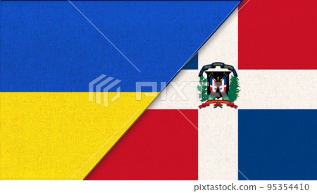 National Symbols of Ukraine and Dominican Republic. Two teams sport game National Symbols of Ukraine and Dominican Republic. Two teams sport game 95354410